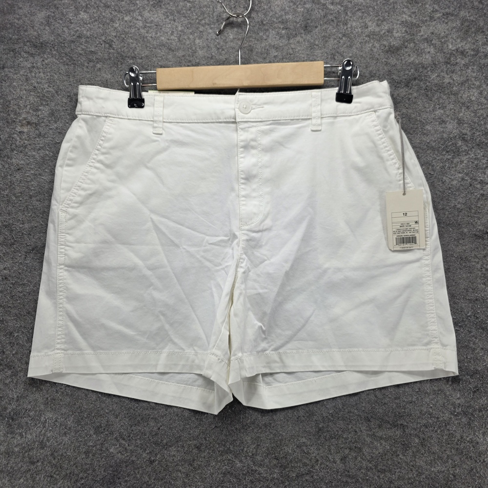 A New Day Shorts Womens 12 White Chino Twill Cotton Spandex Stretch 5 Inseam